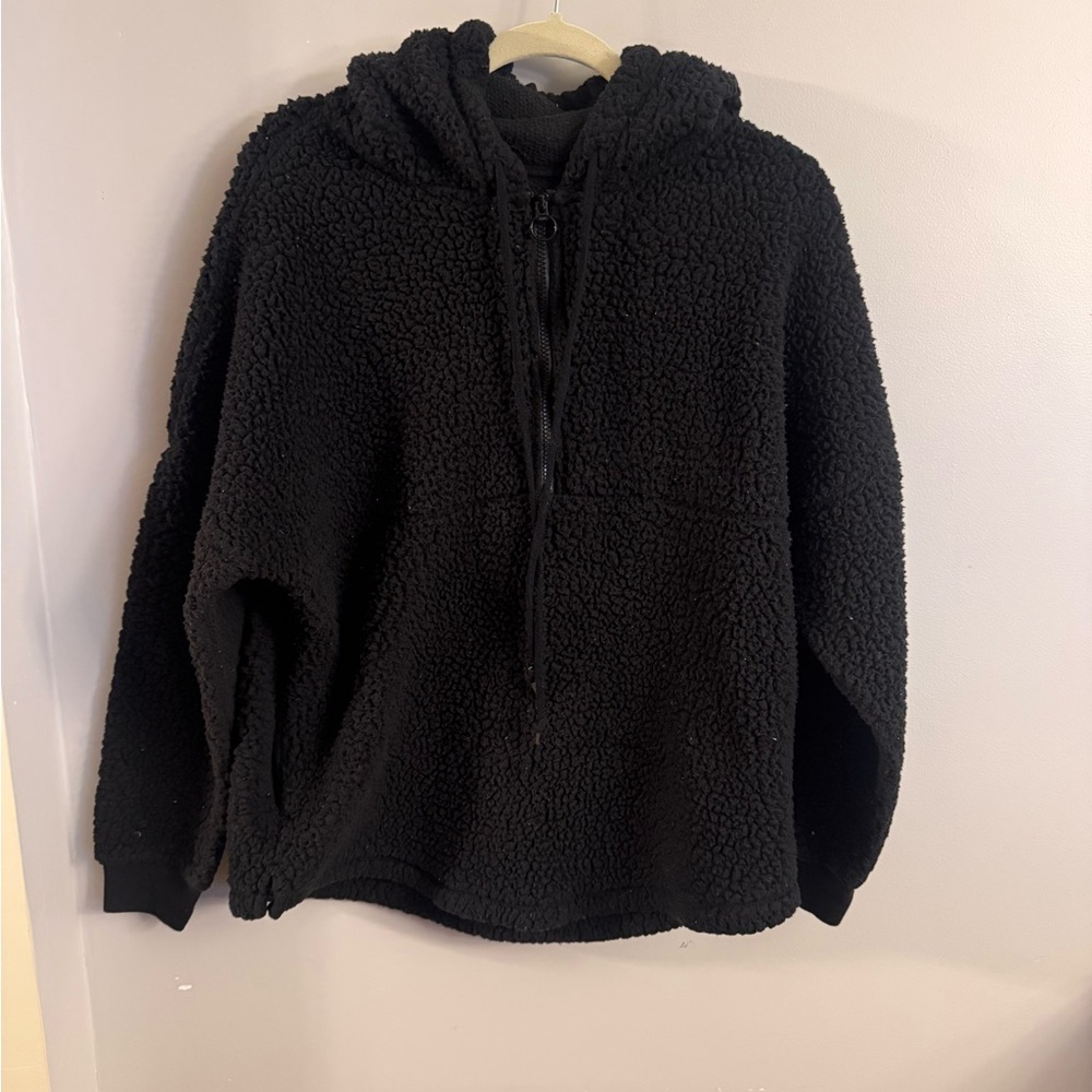 Cozy Black Sherpa Half-Zip Hoodie